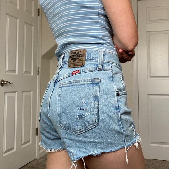 Wrangler Pants - Wrangler light wash denim distressed high rise shorts